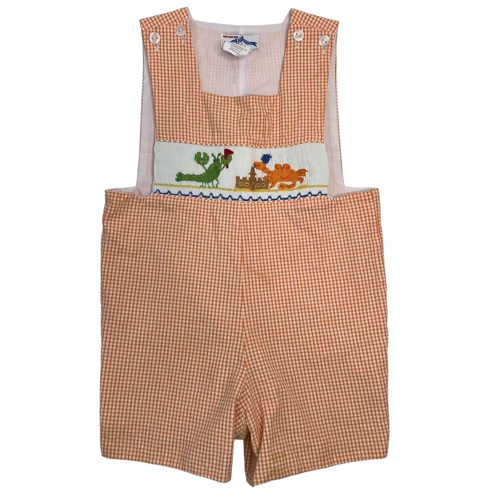 Silly Goose Size 12M Romper Smocked Beach Crab Shrimp Orange Gingham Jumper READ